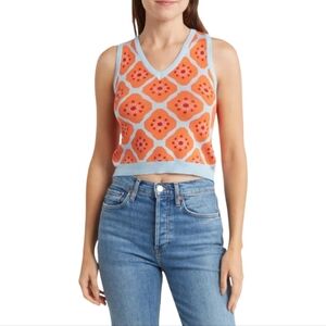 🍊🩵 NWT Cotton Emporium Geo Knit Sweater Vest Tank Top XS